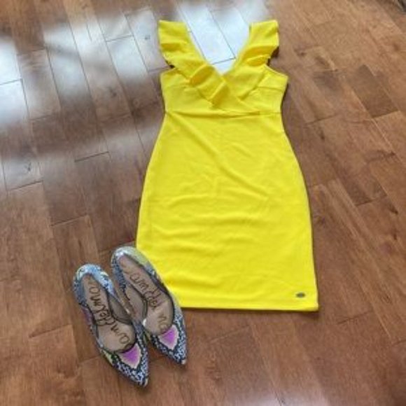 GUESS yellow Monroe Ruffle mini dress BNWT sz XS - Picture 4 of 4